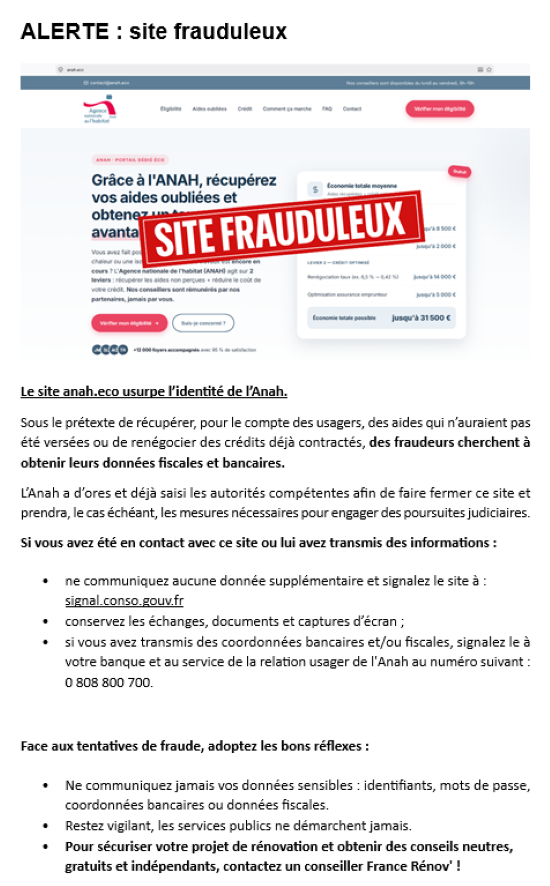 alerte fraude site anah