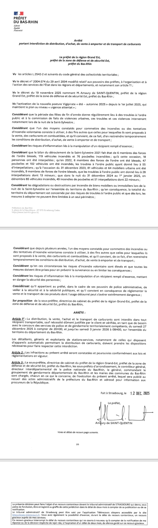 Arr&ecirc;t&eacute; pr&eacute;fectoral carburants