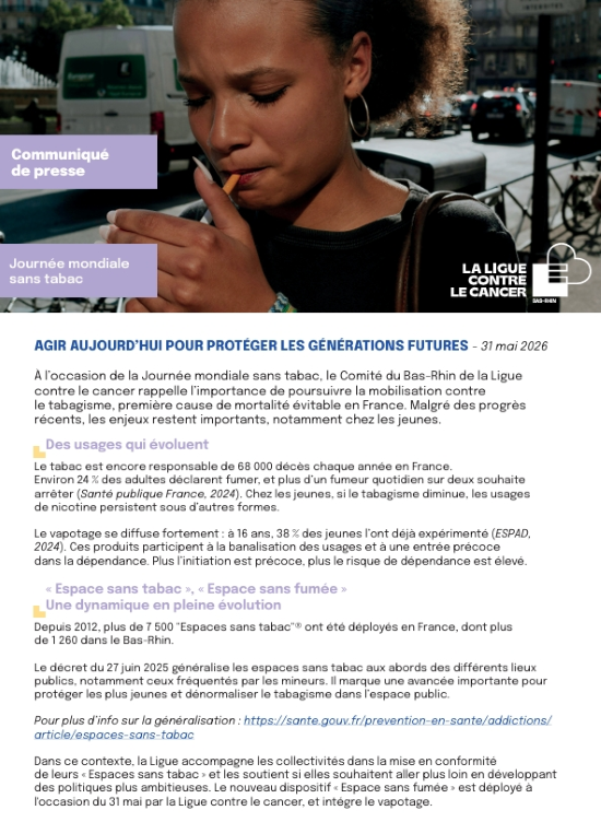 Communiqu&eacute; de presse journ&eacute;e sans tabac