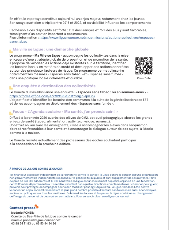 Communiqu&eacute; de presse journ&eacute;e sans tabac