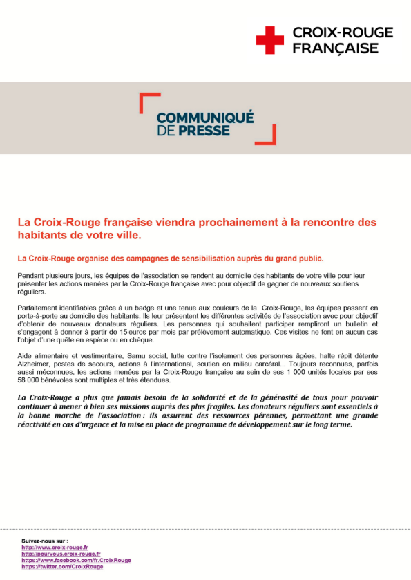 Communiqu&eacute; de presse croix rouge