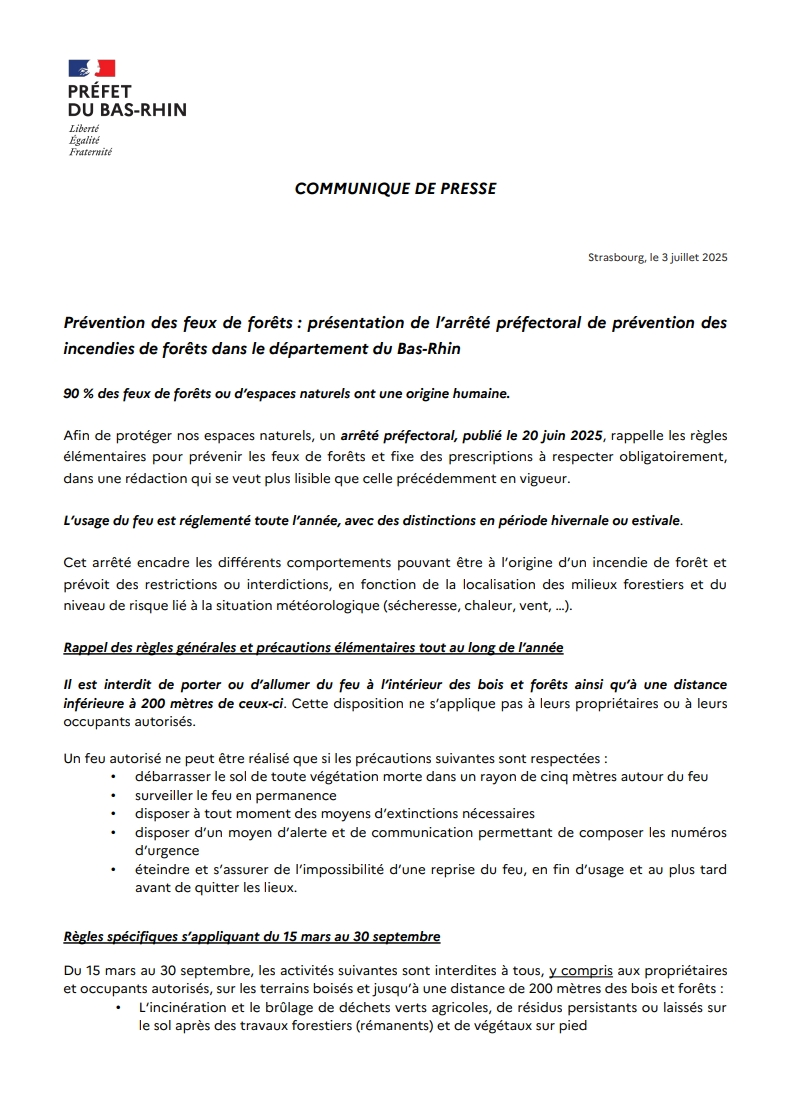Communiqué de presse feux de forets p1