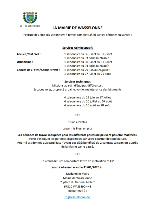 Offres d'emplois saisonniers